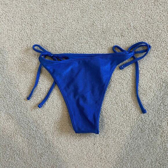 NWT Aerie Shine Rib Cheekiest Tie Bikini Bottom Yearbook Blue Swim Surf Size S - Picture 4 of 5